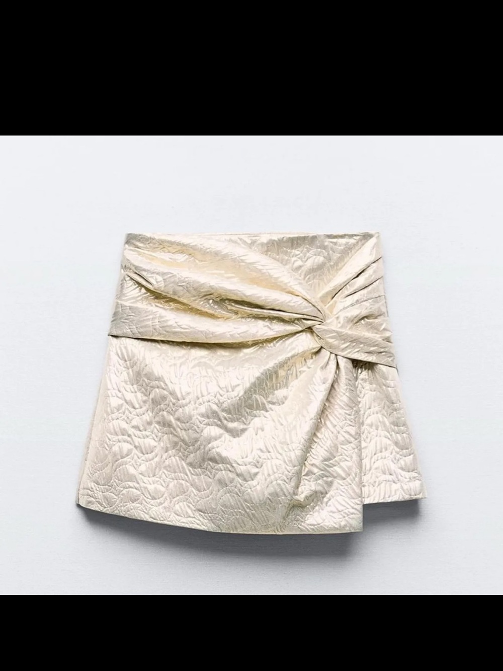 Zara Metallic Cream Twist-Detail Mini Skirt